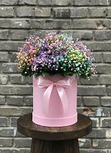 Цветочная композиция из Гипсофила и Розы в шляпной коробке в Усть-Калманке
