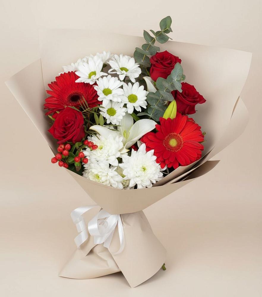Букет цветов из: Розы, Хризантемы, Герберы и Лилии в Усть-Калманке