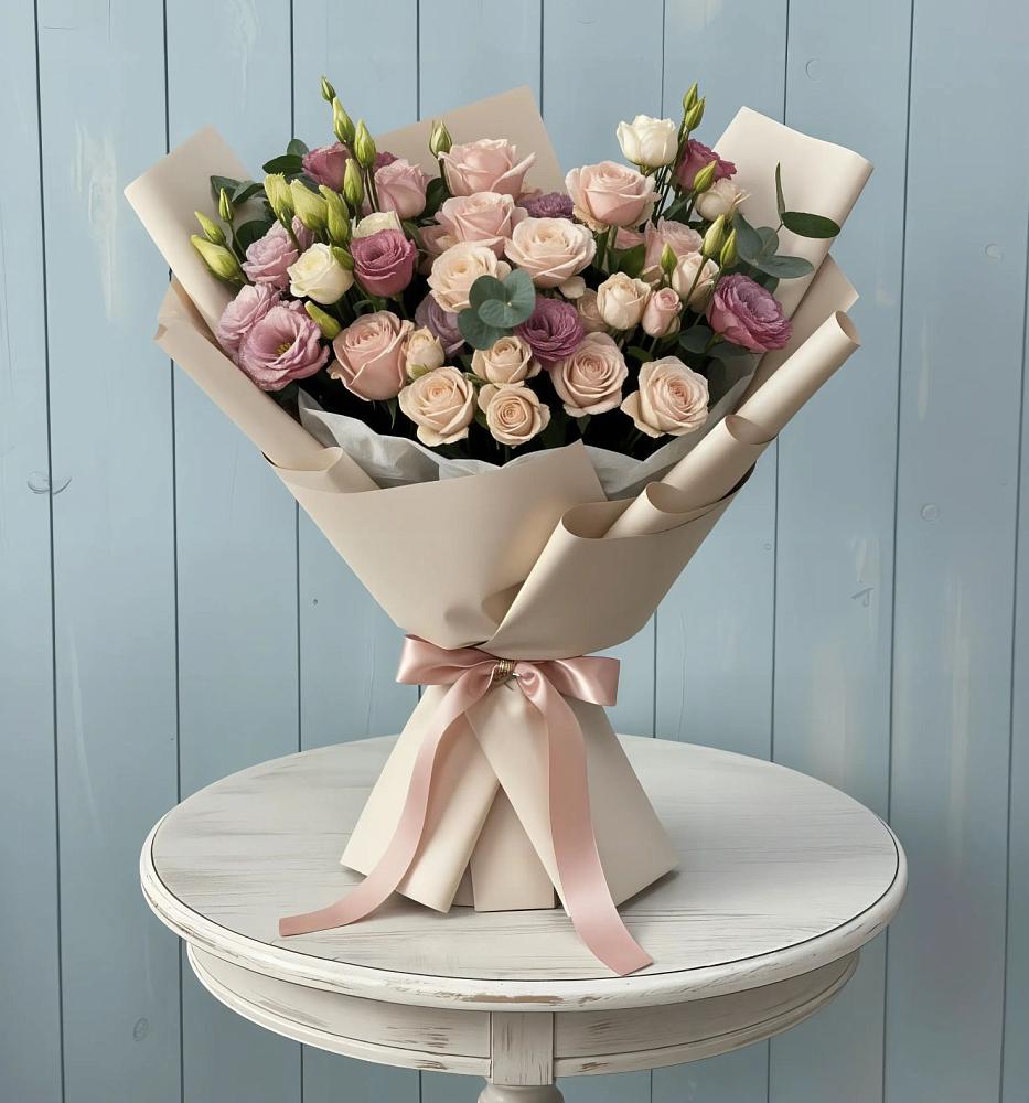 Букет цветов из: Розы и Лизиантусы в Усть-Калманке