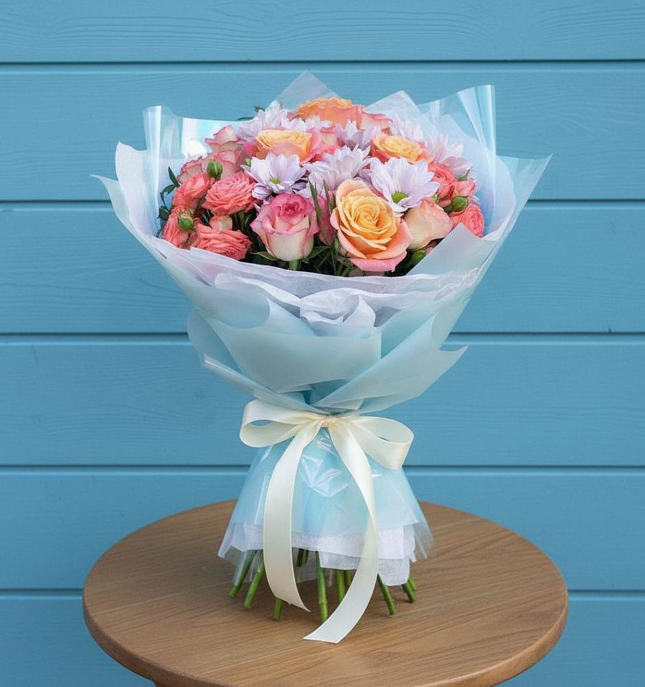 Букет цветов из: Хризантемы и Розы в Усть-Калманке